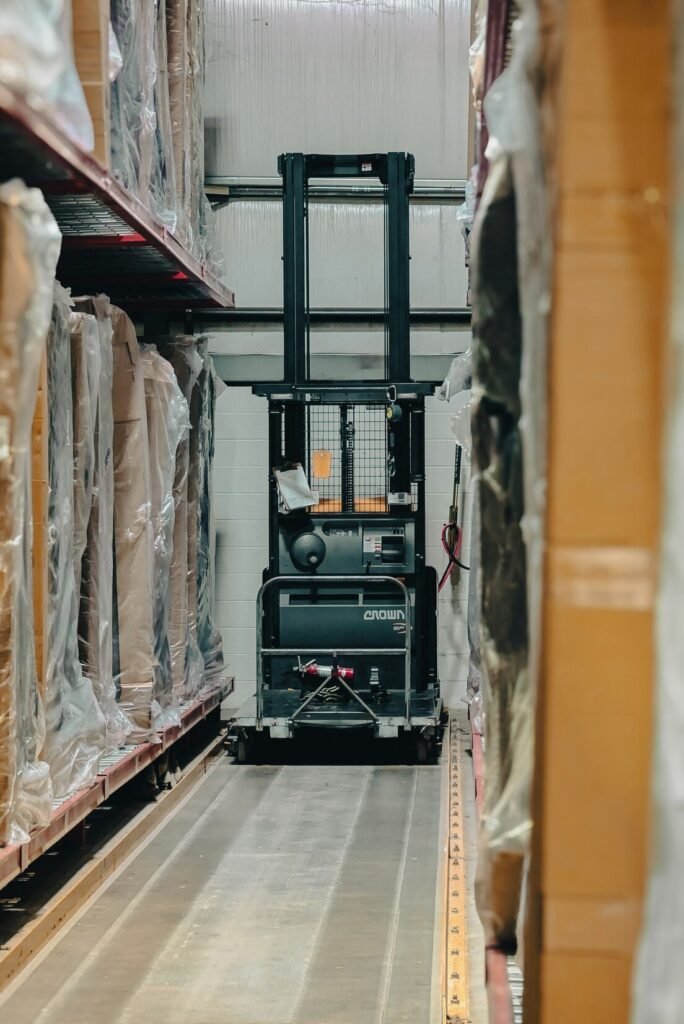 A warehouse filled with lots of boxes and pallets