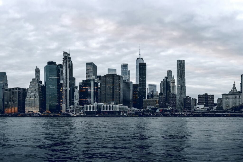 A view of a city from the water
