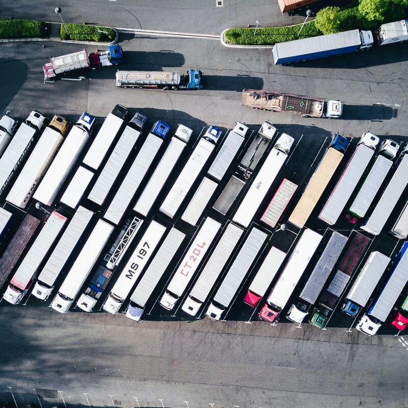 Aerial photography of freight truck lot
