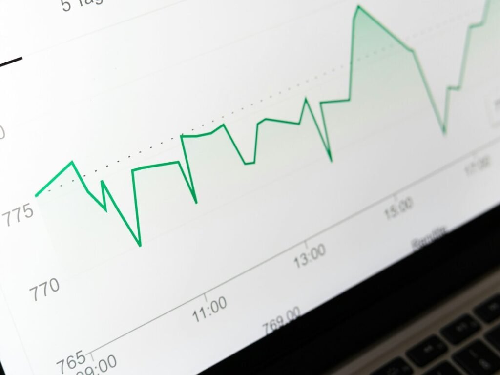 Stock market chart displayed on laptop screen