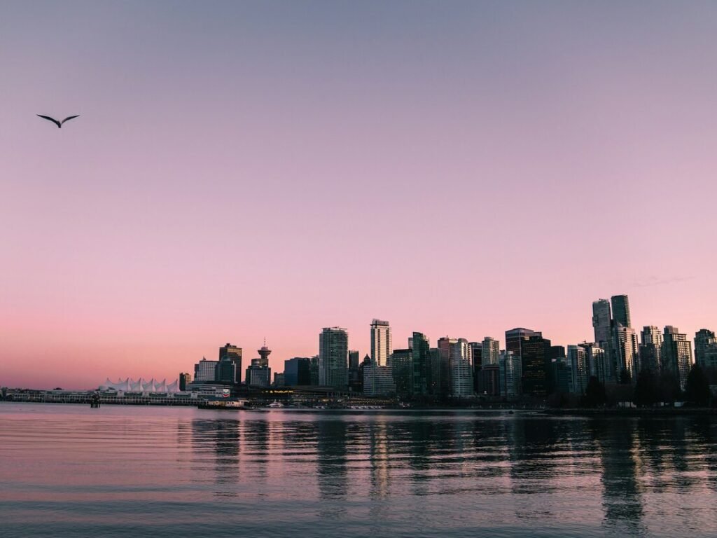 City buildings near body of water