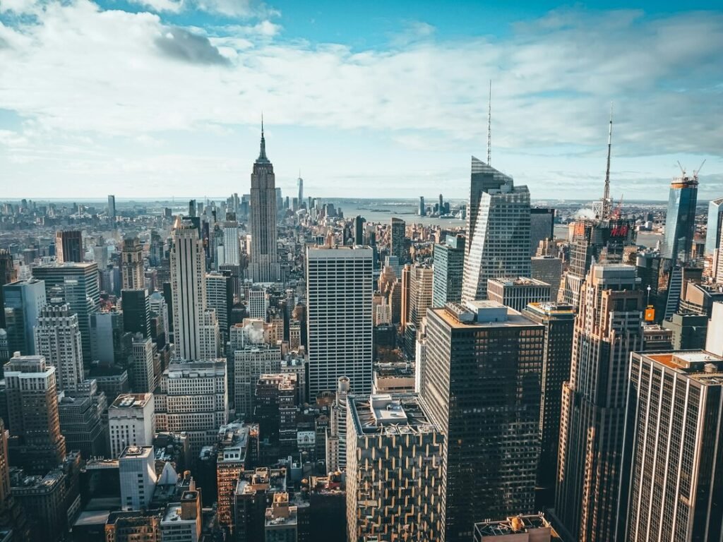 A view of a large city with tall buildings