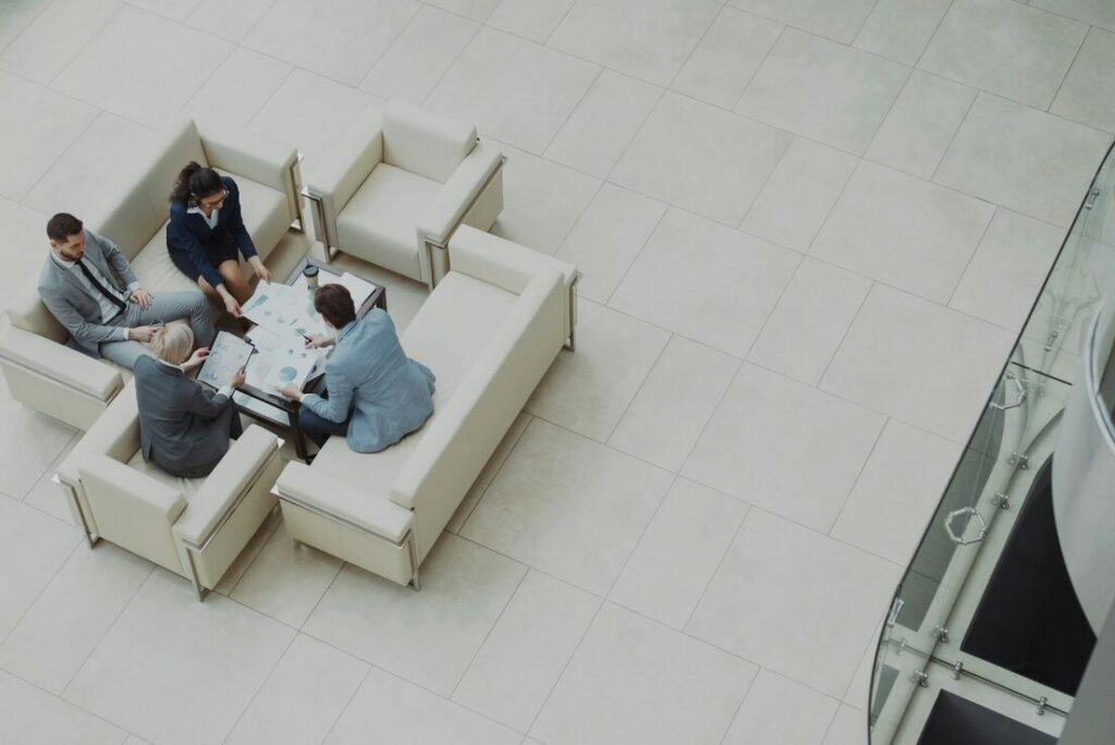Business meeting around a table on sofas