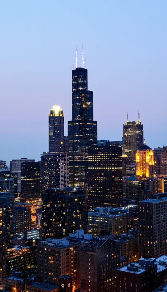 High rise buildings during night time