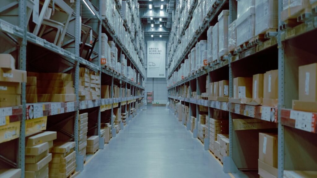 A large warehouse filled with lots of shelves