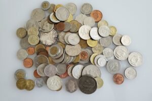 Silver and gold round coins