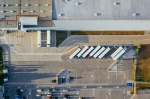 Aerial view of vehicles in parking area